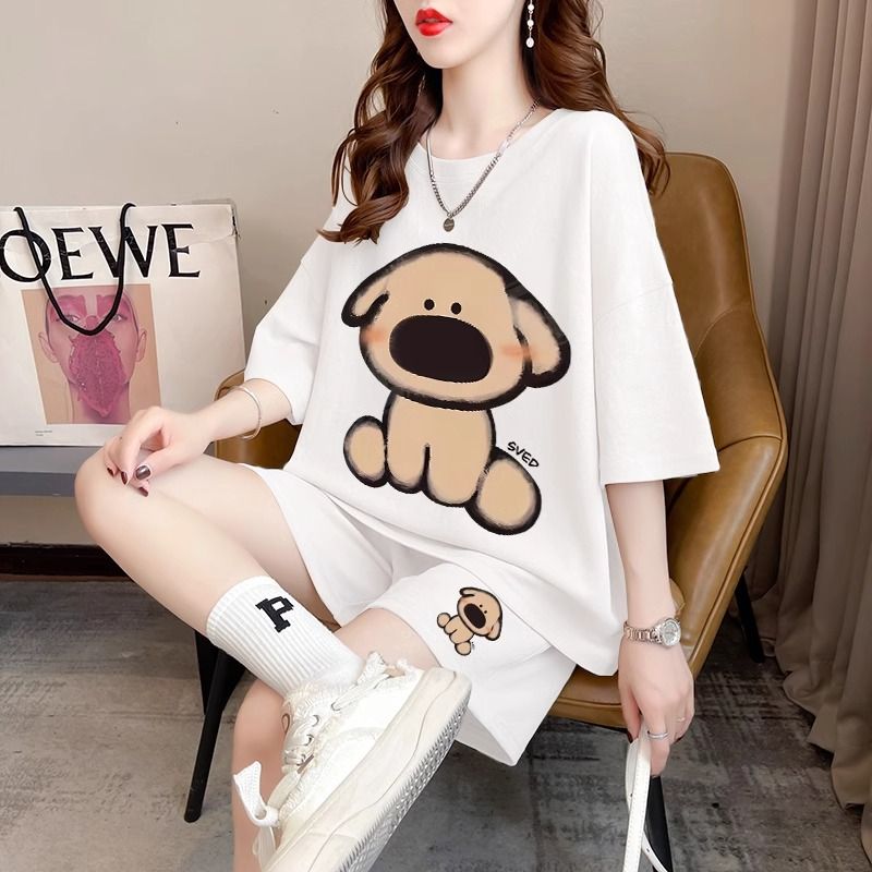 Real photos and smooth cotton casual sportswear suits for summer new style student shorts T-shirts large size two-piece set women's fashion