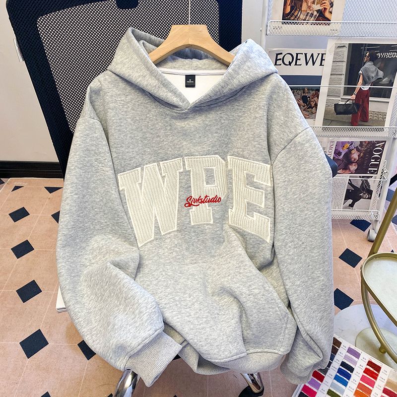 Real-life pure cotton design hooded sweatshirt for women loose Korean new style spring and autumn street-fried design sensation large size women's clothing