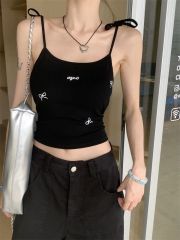 2025夏季新款蝴蝶結印花小吊帶背心女帶胸墊美背性感內搭外穿上衣