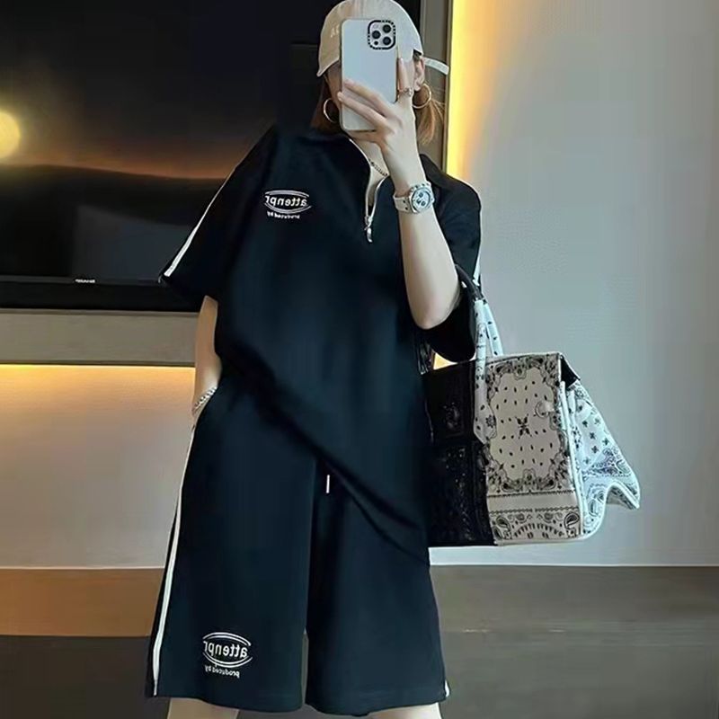 Men and Women's Couple Set Summer Casual Loose Youthful Sporty Two-Piece Short Sleeve Shorts Running Clothes