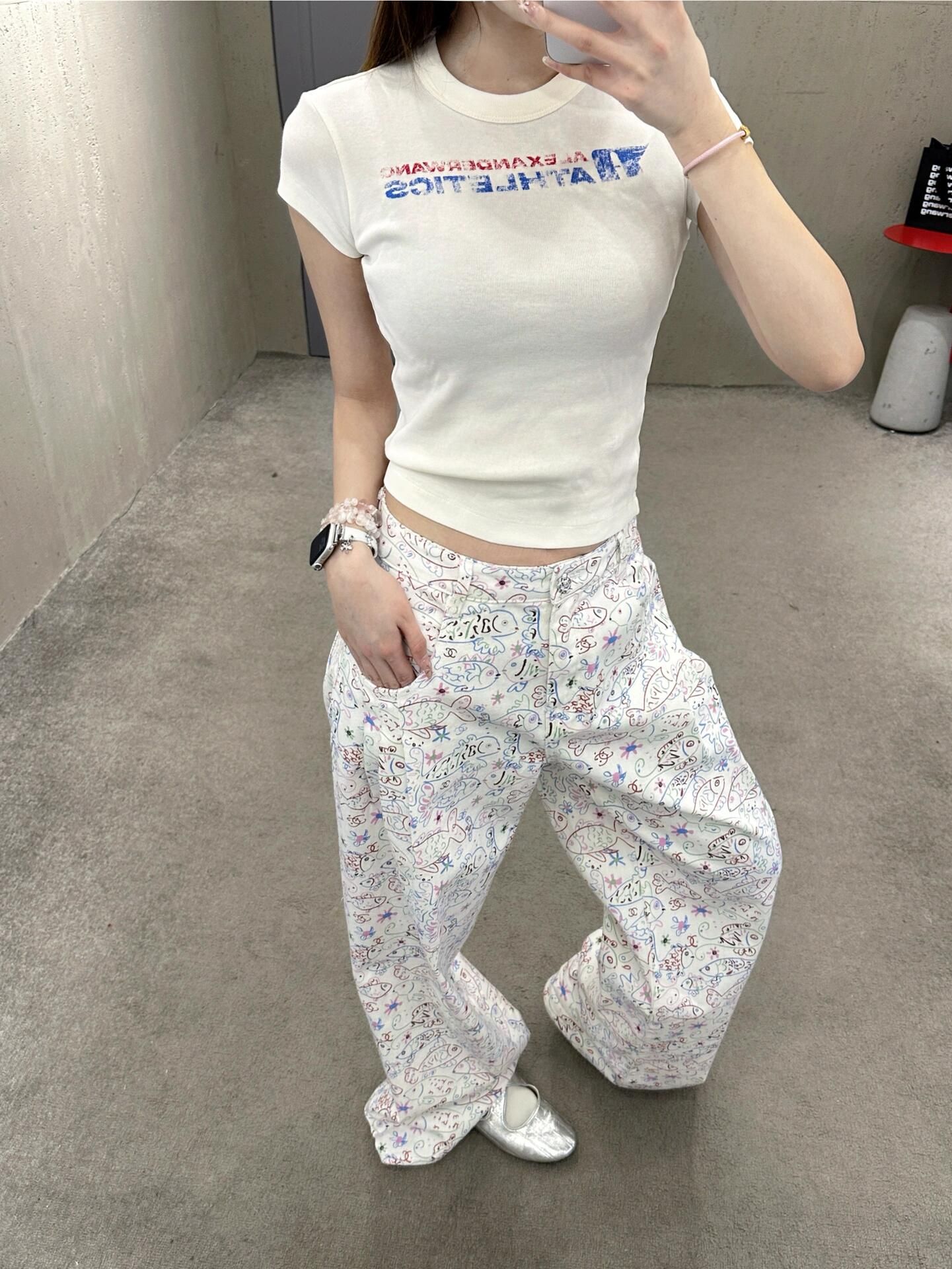 純棉 韓國chic夏季新款韓版修身顯瘦怎麼印花短袖t恤女百搭上衣潮