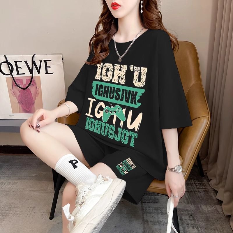 Real photos and smooth cotton casual sportswear suits for summer new style student shorts T-shirts large size two-piece set women's fashion