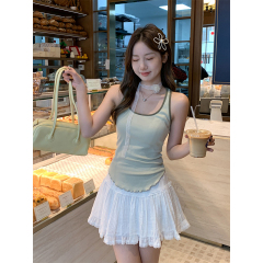 Real-life U-neck contrasting color pure new suspender vest with American hottie summer slim body