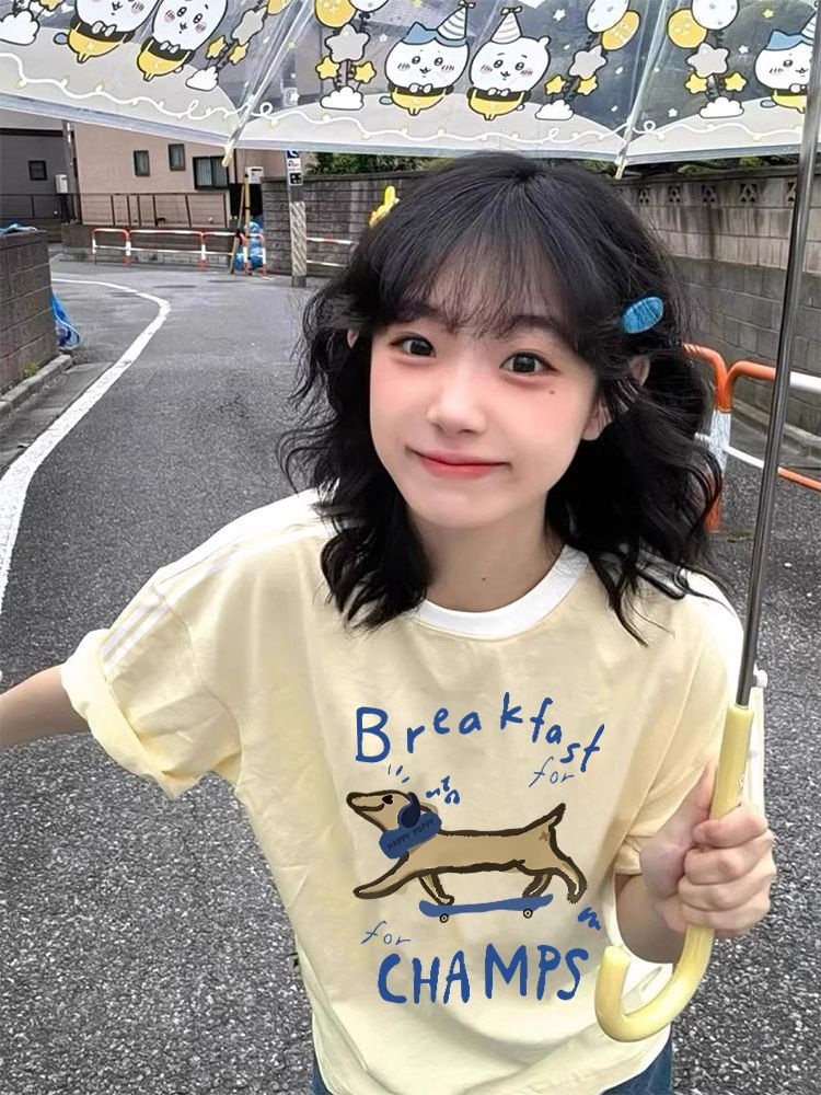 Pure cotton large-size women's T-shirt spring and summer new design Korean loose short-sleeved cartoon printed T-shirt top for women