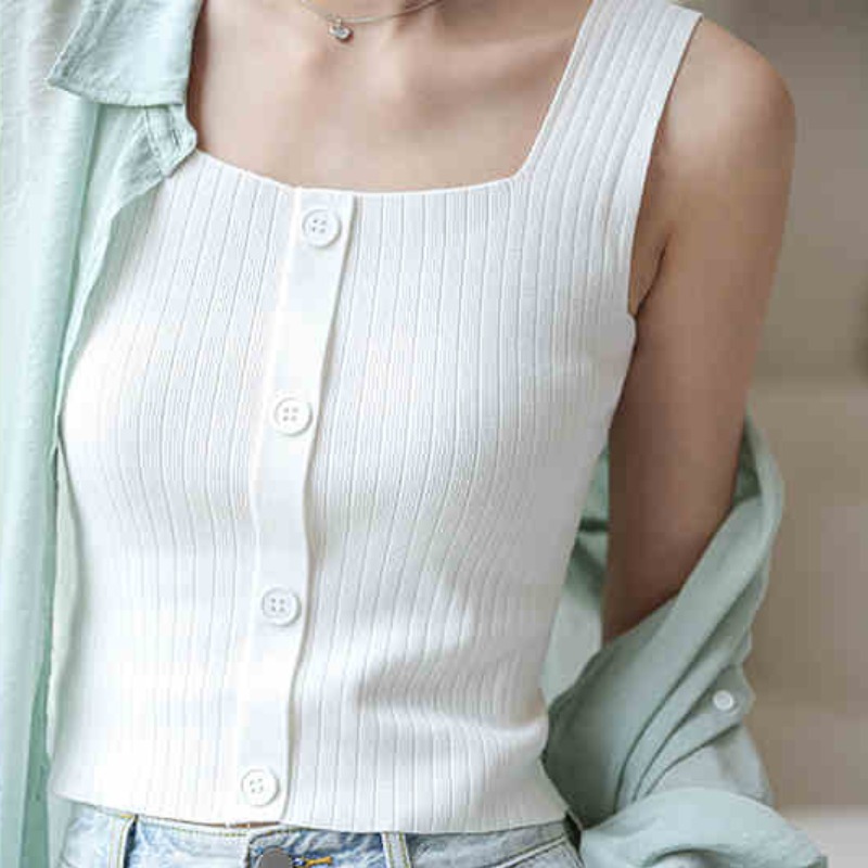Square collar knitted small suspender vest for women 2025 summer new style for outer wear and inner wear short white ice silk base shirt