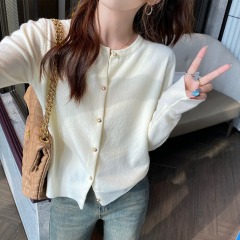 White knitted cardigan jacket for women's thin early spring new top with suspender skirt for small outer sweater