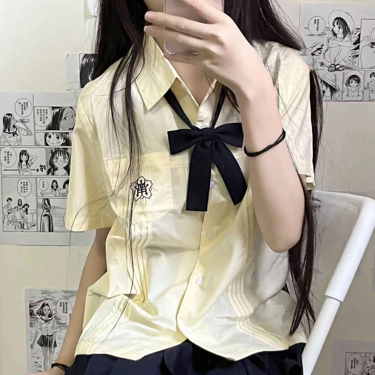 New summer style Xiaolan Zhongjk uniform shirt for women's college style embroidered versatile accordion pleated orthodox Japanese comic shirt