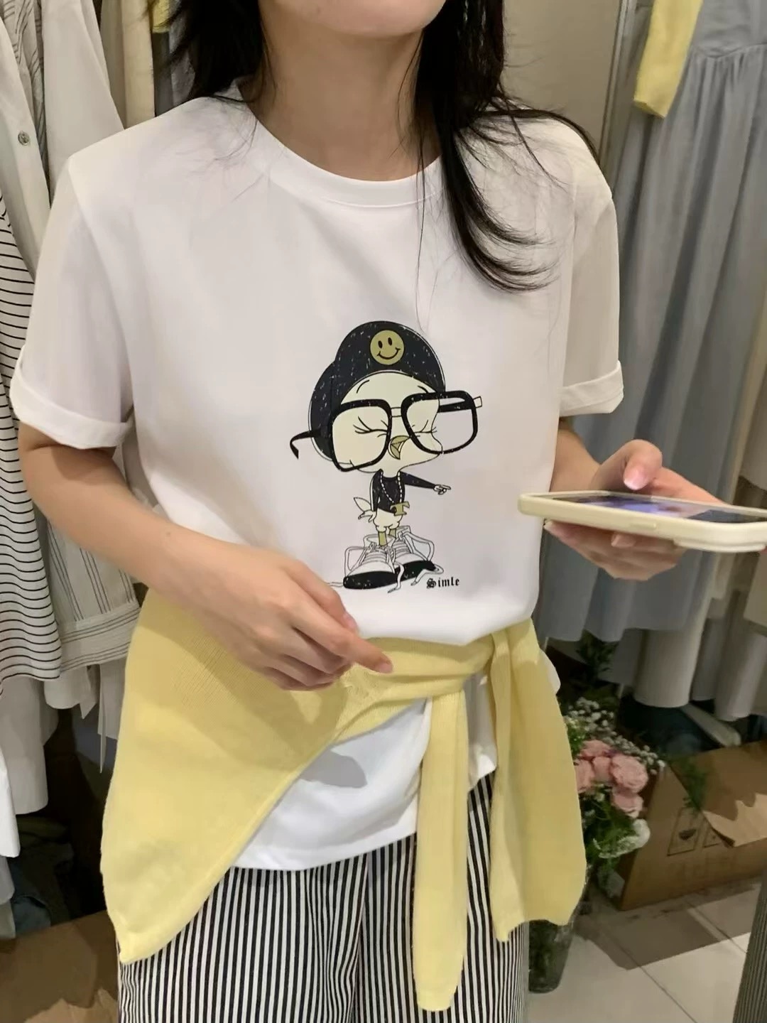 200g combed and tight spun in 2025, pure cotton back bag strip, spring and summer loose shoulder printed short-sleeved T-shirt