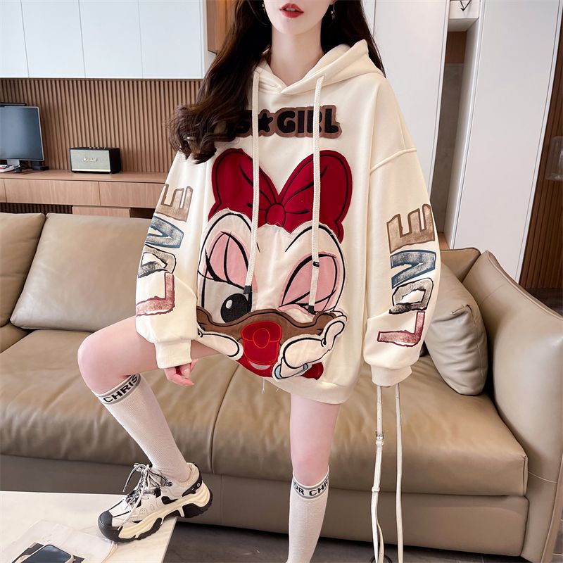 Real photos of Huamian cartoon design niche hooded sweatshirt women's coat new spring, autumn and winter fashionable top