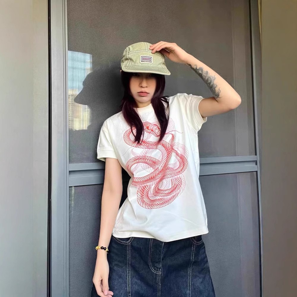 韓國chic純棉後包領2025夏季新款韓版美式印花寬鬆版短袖T恤女潮