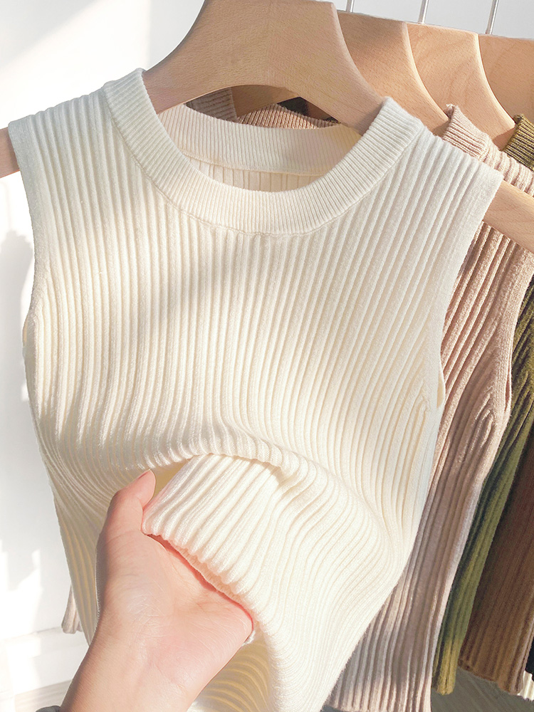 Sleeveless knitted threaded suspender for women versatile ice silk spring and summer wear pure and lazy white I-shaped vest top