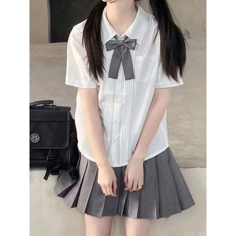 College style graduation class uniform accordion pleated JK uniform shirt women's summer original basic style school white short-sleeved shirt