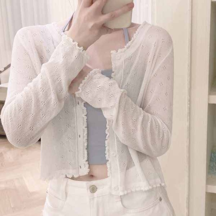 Sunscreen knitted cardigan thin women's air conditioner shirt ice silk jacket suspender skirt with gentle, fresh and loose top