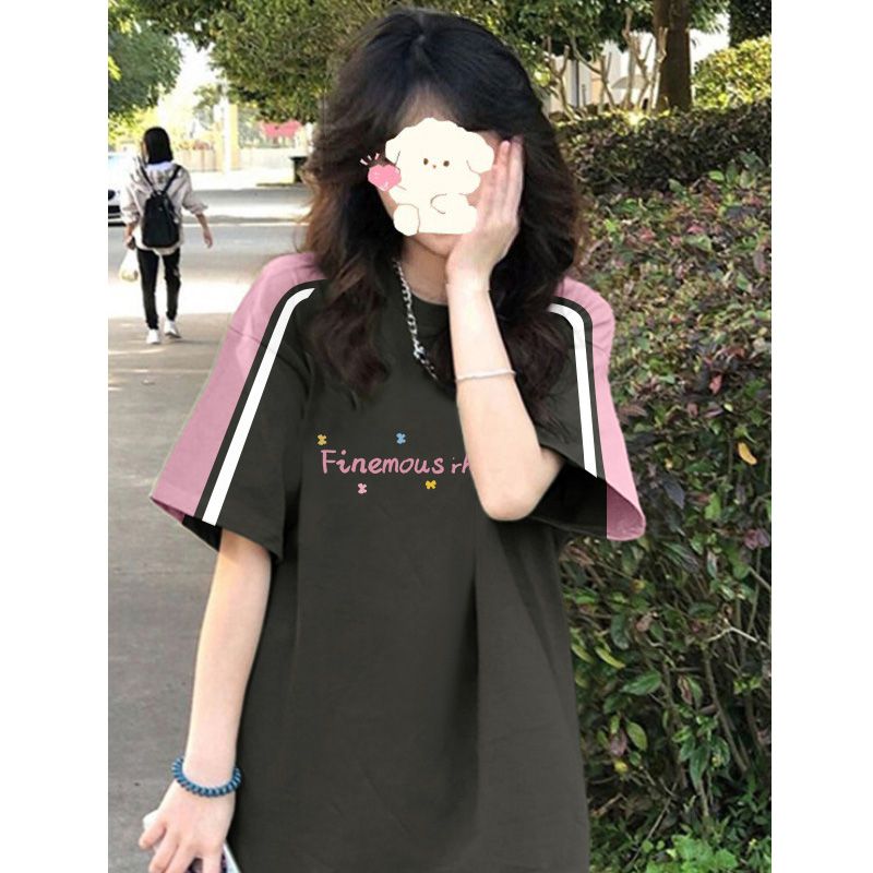 Pure cotton large-size women's T-shirt spring and summer new design Korean loose short-sleeved cartoon printed T-shirt top for women