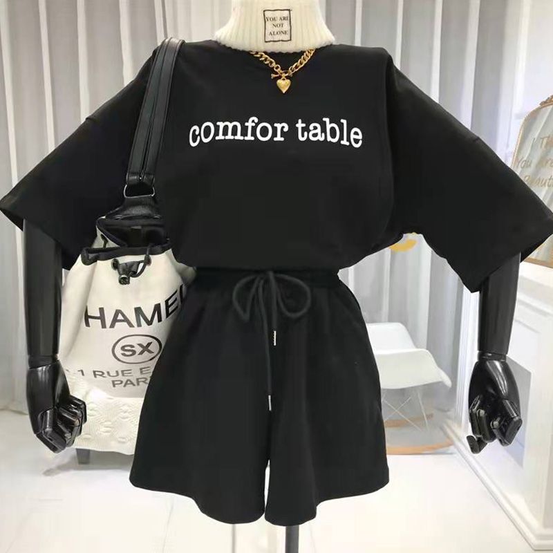 New Summer Korean Style Fashion Loose Short-Sleeve T-Shirt and Casual Shorts Set