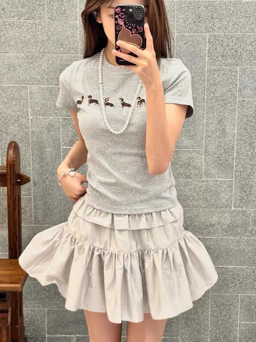 純棉 韓國chic夏季新款韓版修身顯瘦卡通印花短袖t恤女百搭上衣潮