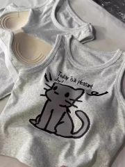 多巴胺灰***咪吊帶小背心女夏外穿帶胸墊甜辣妹工字無袖打底上衣