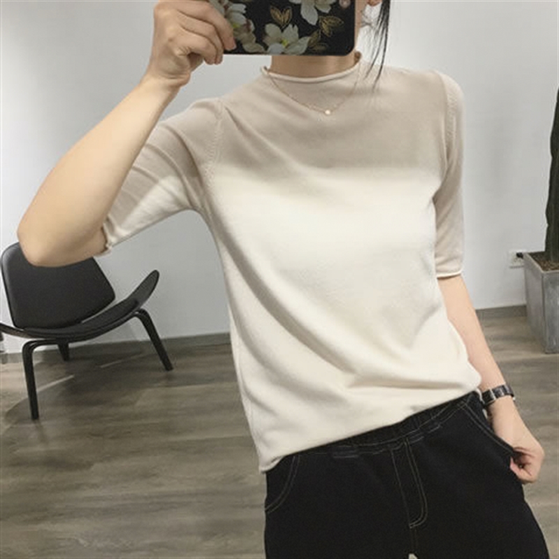 Women's mid-sleeved pullover knit sweater new Korean style trendy early autumn sweater loose top base