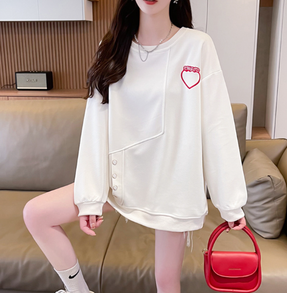 Real photos of Hua Cotton round neck sweatshirt for women's new spring and autumn fashionable age-reducing loose design top trendy