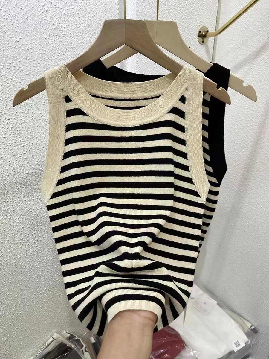 2025 new spring and summer striped suspender vest for women with large size fat girl slim fit outside and inside base shirt top