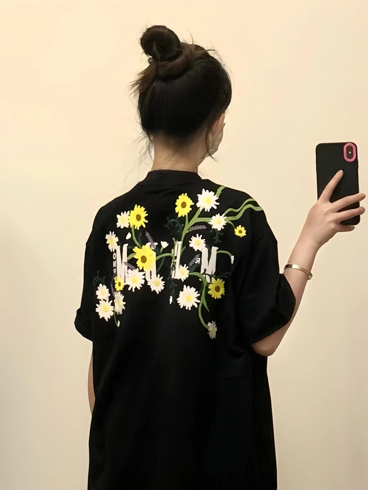 韓國chic夏季新款韓版學院風寬花朵字母松刺繡短袖t恤女百搭上衣