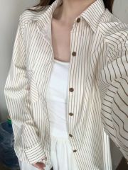 非實拍 法式杏色條紋襯衫春新款氣質通勤襯衣小眾高級感上衣