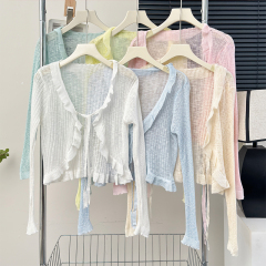 French retro hollow solid color black earrings sun protection cardigan for women for summer with suspender skirt with straps and shawls