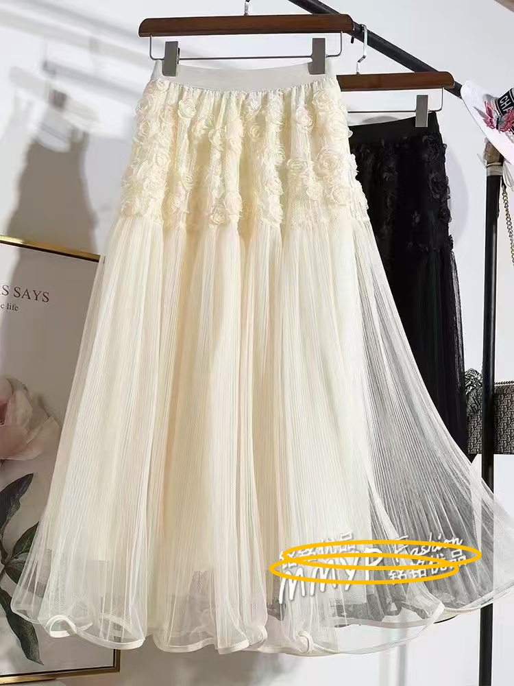 Xinbangbang white skirt for women in autumn and winter mid-length irregular umbrella skirt design niche heavy industry mesh skirt
