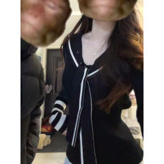 College style black navy neck long-sleeved knitted cardigan for women's spring new slim waist-tightening versatile top