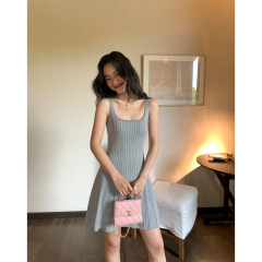 MULVAN U-neck slim suspender dress for women's twisted knitted short skirt summer new A-line waist-hugging skirt