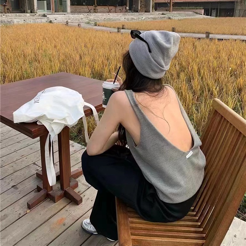 美式辣妹設計感高級露背馬甲女春季甜辣歐美寬鬆無袖吊帶背心