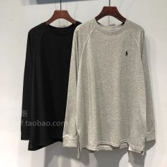 純棉 2025春季新款大碼女裝刺繡圖案雙側開叉韓版寬鬆長袖T恤女潮