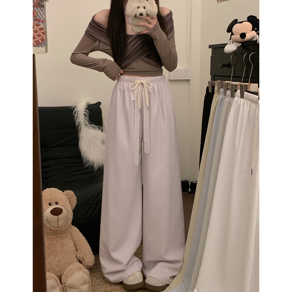 Real shot!  2025 new style of personalized drawstring wide-leg pants tied elastic waist casual loose pants for women