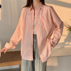 實拍 粉色長袖襯衫開春設計感小眾高級穿搭藍色白色襯衣外套