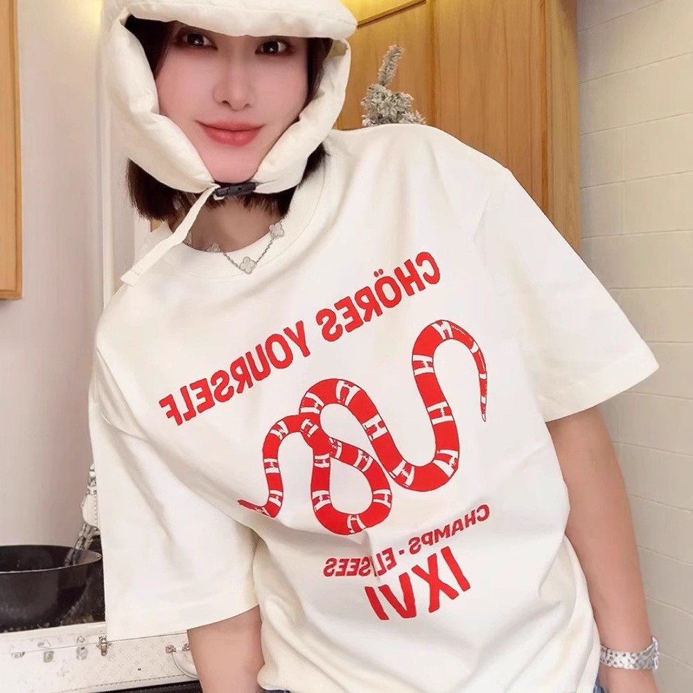 韓國chic純棉後包領2025夏季新款韓版美式印花寬鬆版短袖T恤女潮