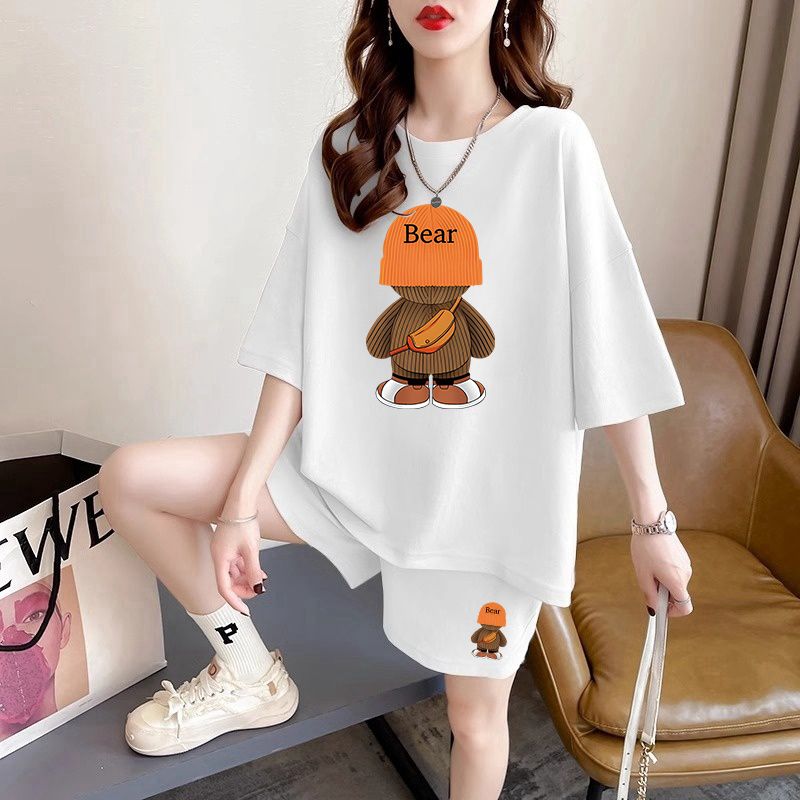 Real photos and smooth cotton casual sportswear suits for summer new style student shorts T-shirts large size two-piece set women's fashion