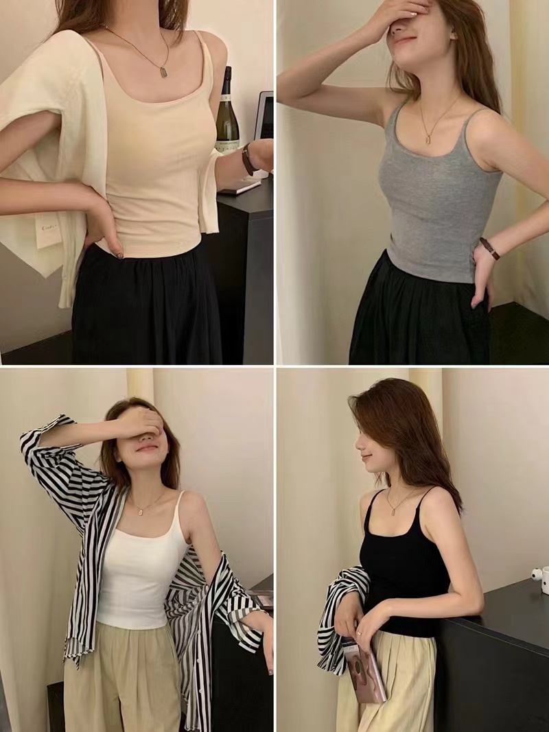 純色修身內搭吊帶抹胸性感女裝2025夏季新款韓版胸墊背心短款上衣