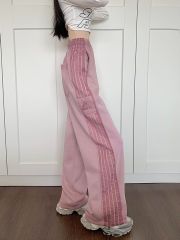 Real photos of Huamian Striped Retro Sport Pants Women's Large Size New Small Jazz Dance Wide Leg Straight Sleeve Pants