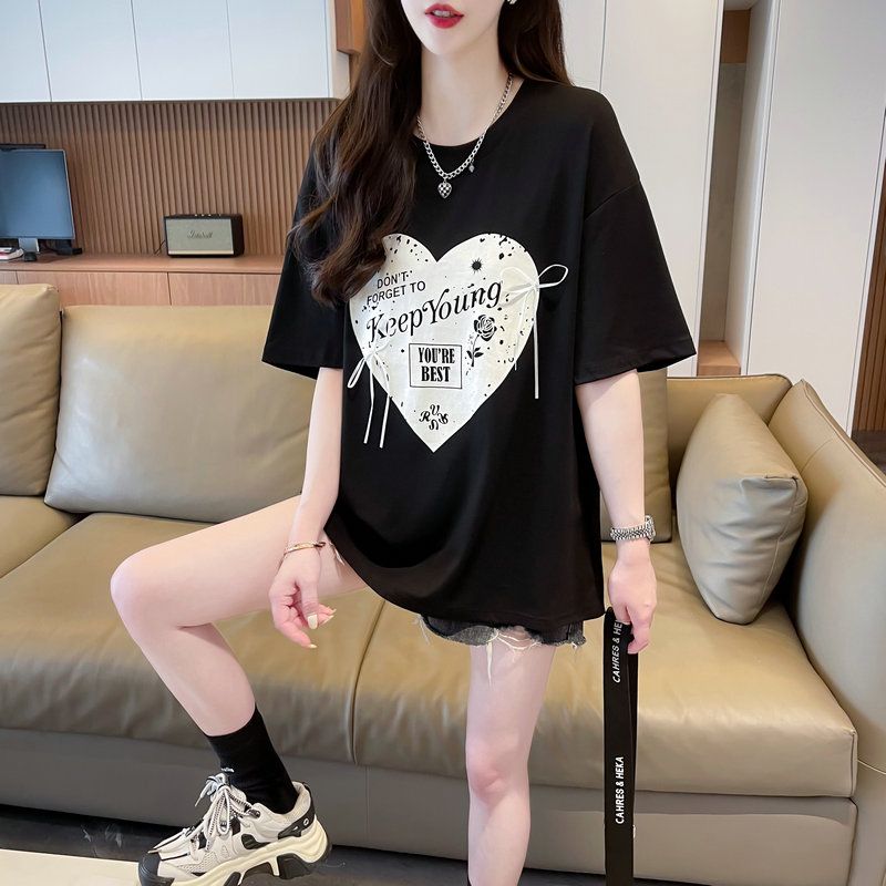 Real shot, niche short-sleeved T-shirt, women's summer new Korean loose half-sleeved large-size top