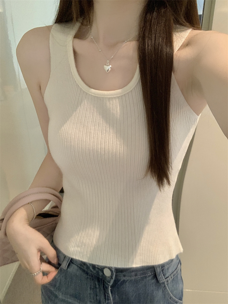 Real photo Real summer knitted suspender vest for women with base short top