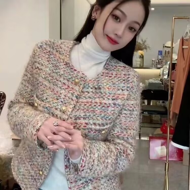彩色粗花呢小香風女2025春秋冬上衣新款法式氣質名媛加厚短款外套