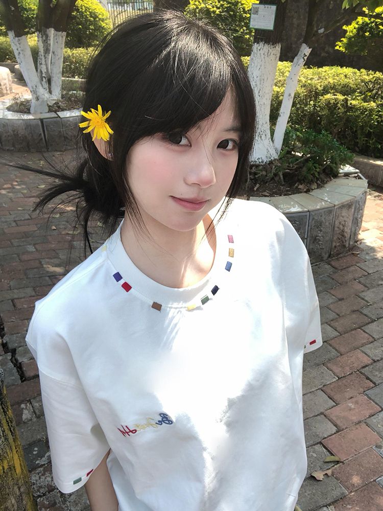 純棉 韓國chic夏季新款韓版美式字母刺繡圓領寬鬆短袖t恤女上衣潮