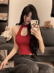 Real-life 25-year new pure desire hollow neck halter vest slim fit inner wear with chest pad base coat