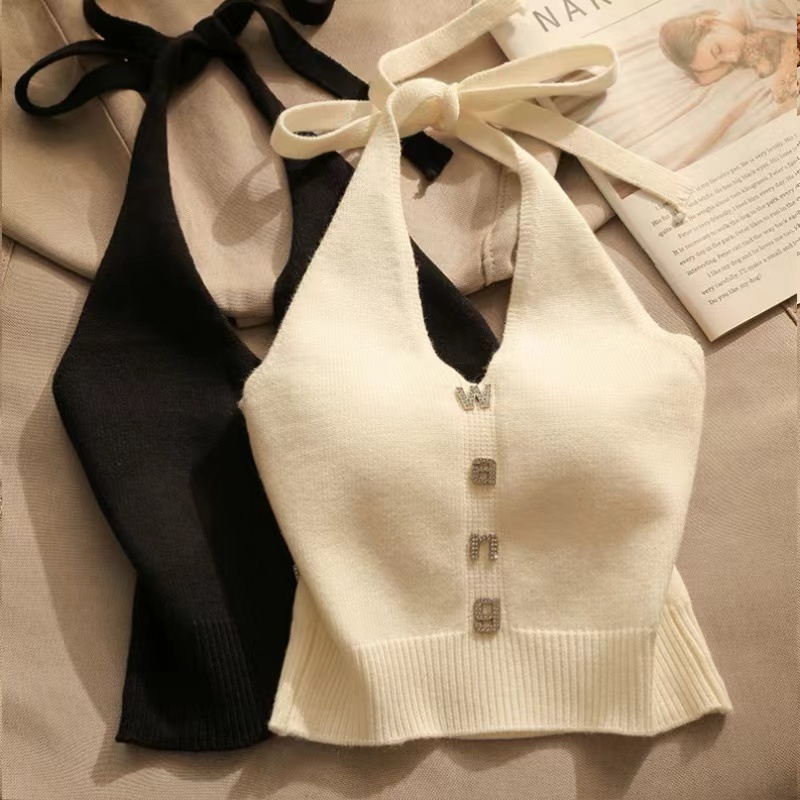 jazz dance top with neck halter neck summer wear beautiful back design off-shoulder short knitted hot girl sweet and spicy jazz strap