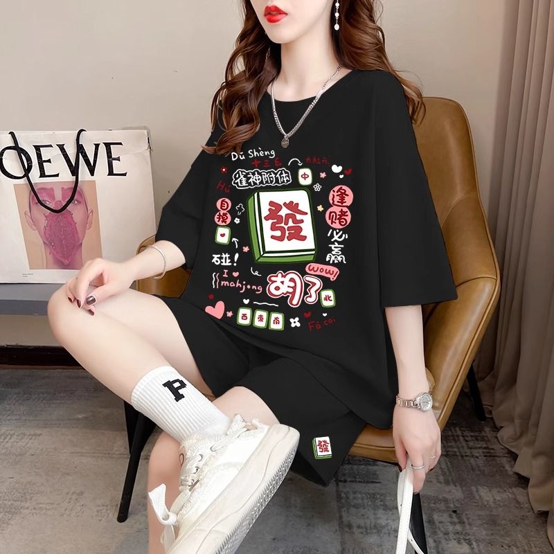 Real photos and smooth cotton casual sportswear suits for summer new style student shorts T-shirts large size two-piece set women's fashion