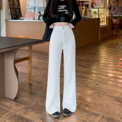 Real photo 2025 summer new Korean micro-flare jeans for women with high waist loose and non-sticking white horseshoe pants