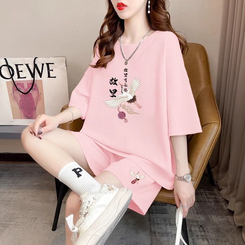 Slippery cotton casual sportswear suit summer new style student shorts T-shirt large size two-piece set women's fashion