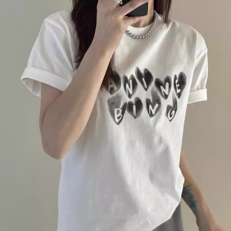 2025春夏新款簡約休閒寬鬆愛心字母印花短袖T恤女洋氣打底衫內搭