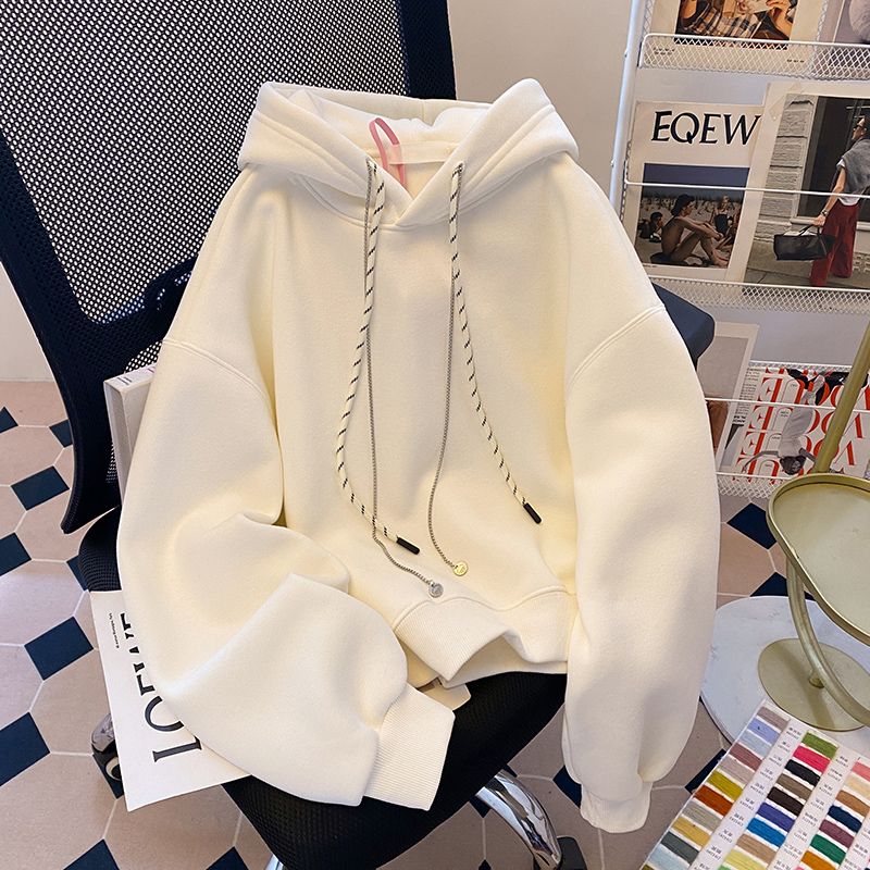 Real-life pure cotton design hooded sweatshirt for women loose Korean new style spring and autumn street-fried design sensation large size women's clothing