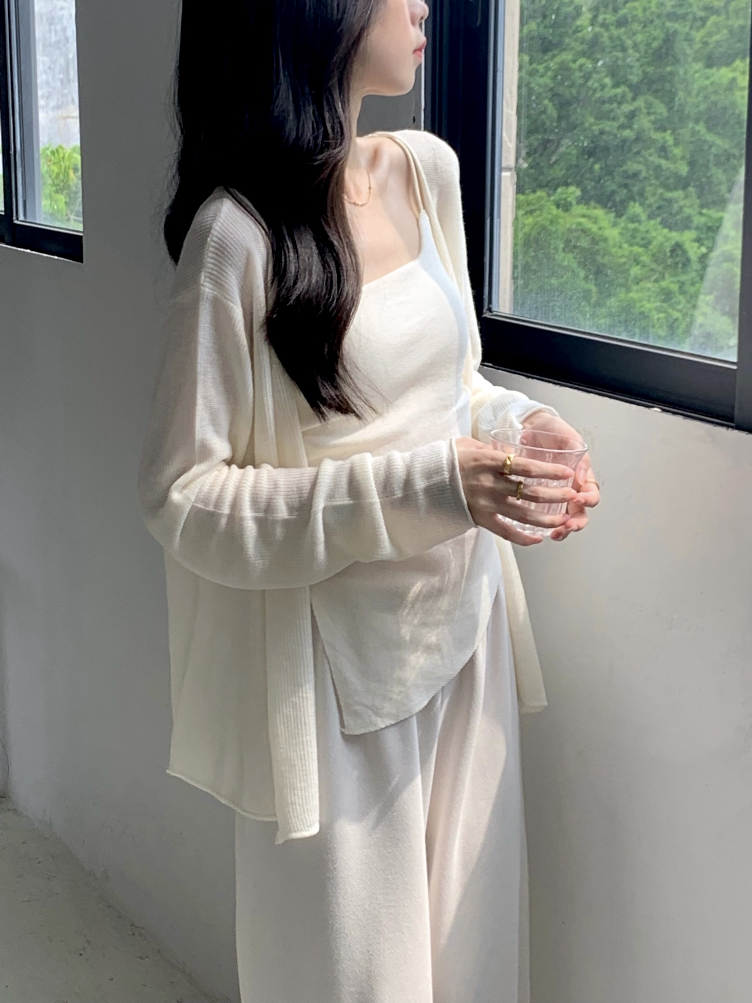 Apricot gentle knitted cardigan for women in summer and autumn Korean loose lazy style versatile long-sleeved V-neck jacket thin style